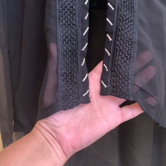 Cato | Black Embroidered Bead Adjustable Tassel Waist Kimono Sheer Tunic Top XS - Picture 16 of 17